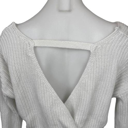 The Moon  & Madison White Cotton Wrap Plunge V-neck Knit Cut-out Sweater Top Size S