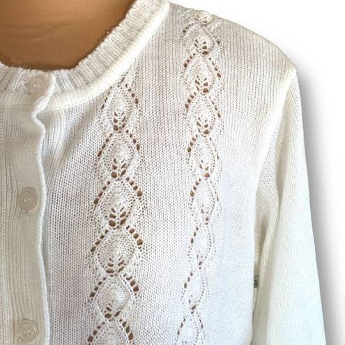 Only Vintage  Necessities Cardigan Sweater Off White Round Neck Crocheted Knit