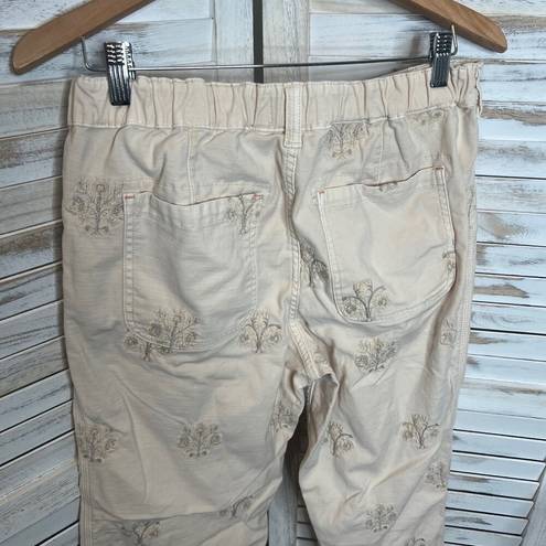 Pilcro  ANTHROPOLOGIE Women's M Rustic Pull On Pants Floral Embroidered Cotton