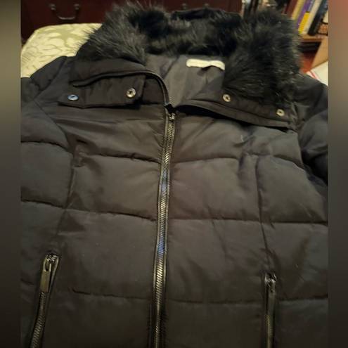 New York & Co. Black Puffer Coat with Faux Fur Lined Hood, Size XL, EUC