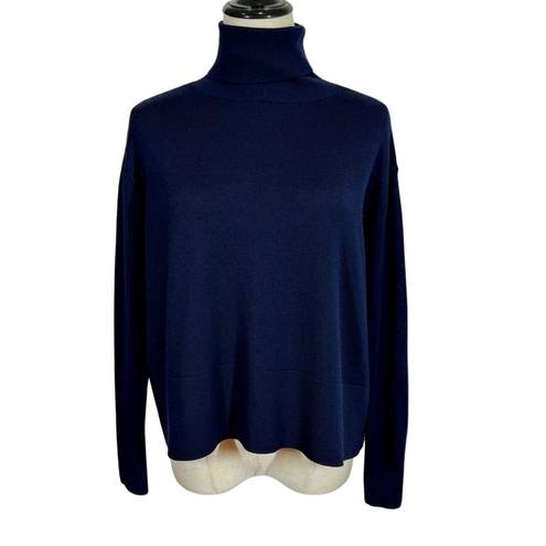 Everlane Luxe Wool Square Turtleneck in Navy Blue 100% Merino Wool