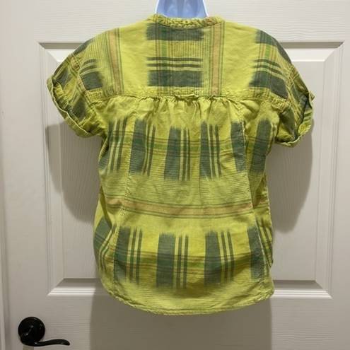 Pilcro  Green Plaid Short Sleeve 3/4 Button Down Top