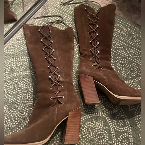 sbicca  RARE lace up/ zipper boho suede boots sz 9