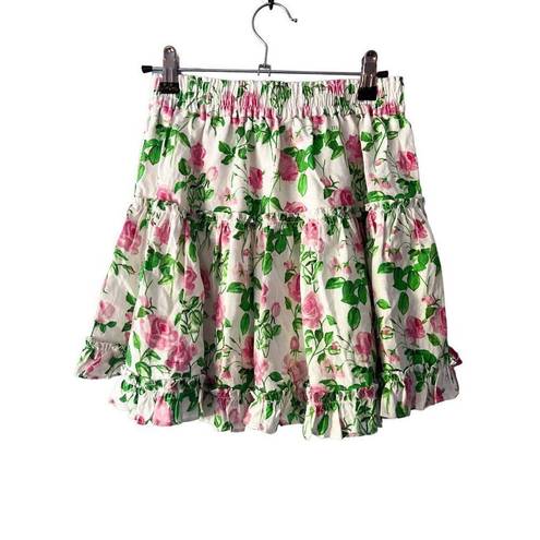 Hill House NWT  The Paz Skirt in Pink Roses Linen Mini