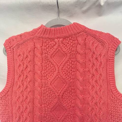 She & Sky  Cable Knit High Neck Sweater Vest Size Large Peach Chunky New