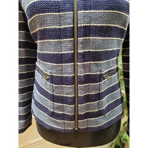 The Loft  Women's Blue Striped Cotton Long Sleeve Full Zip Front Casual Jacket Size 6