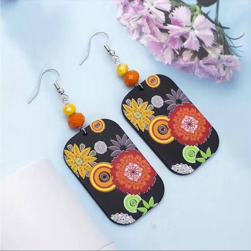 Daisy Exquisite Sunflower &  Pattern Dangle Earrings Bohemian Elegant Style Acryl