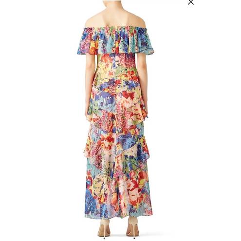 Badgley Mischka  Multi Floral High Low Flowy Tiered Maxi Dress