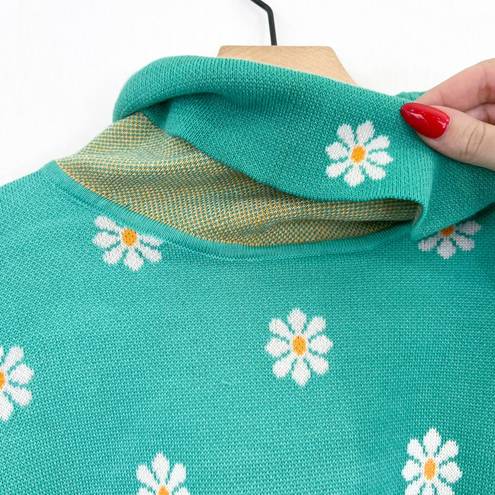 Daisy NEW Boutique Green Floral  Sweater Cropped Turtleneck size Small