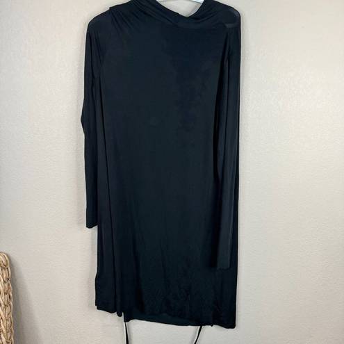 ALLSAINTS  Amei Draped Shift Dress Women's Medium Black Cupro Stretch Long Sleeve