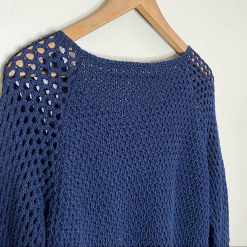 Rebecca Taylor  Navy Blue Boho Beachy Open Knit Sweater with Tassels