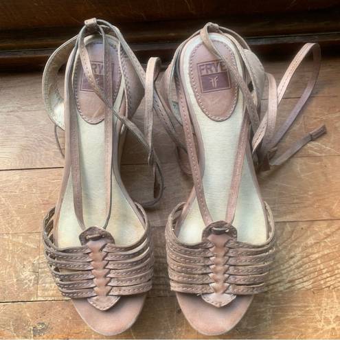 Frye  Leather Carlie Strappy Platform Wedge Sandals Size 7