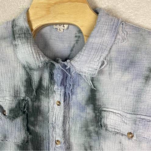 POL  Womens Sz L Tie Dye‎ Rough Cut Oversize Long Sleeve Button Down Gauze