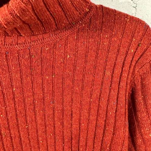 Garnet Hill Knit Ribbed Merino Wool Sweater Turtleneck Brick Red with Flecks M