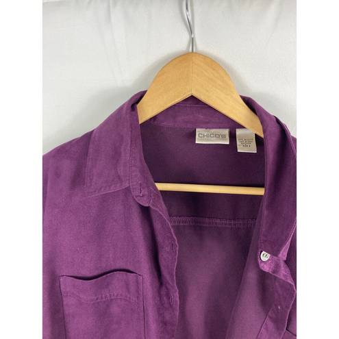 Chico's  Purple Faux Suede Button Down Shirt Size 2 / large