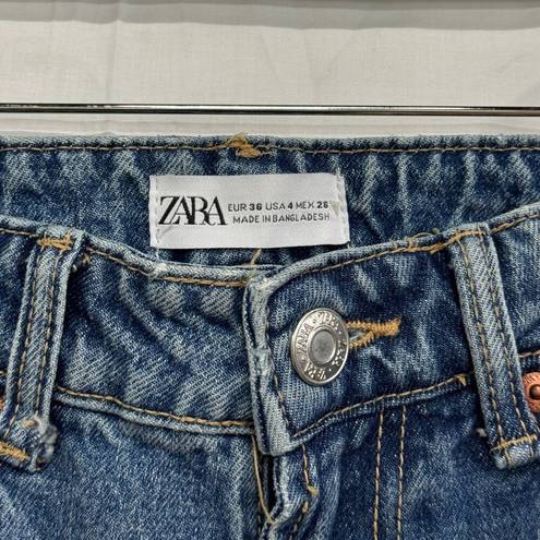 ZARA  High Waisted Whiskered Slim Fit Denim Skinny Jeans Blue Women's Size US 4