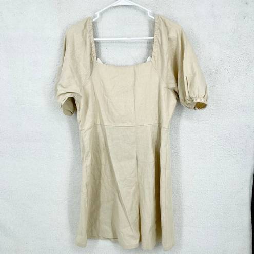 Lush Clothing Lush Womens Cream Tan Puffed Sleeve Buttoned Down Casual Mini Dress Size large