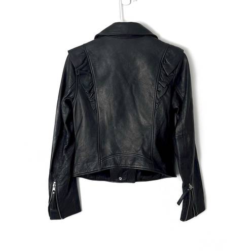 Paige  Annika Leather Moto Ruffled Jacket in Black Sz S