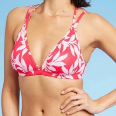 All In Motion Red Floral Triangle Bikini Top Size Small