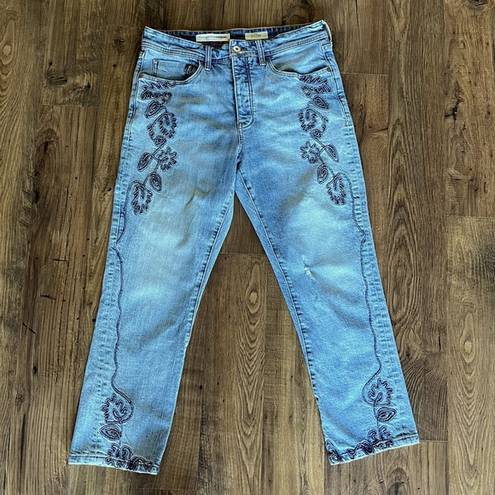 Pilcro and the Letterpress Anthropologie Pilcro Button Fly High Rise Emroidered Cropped Jeans Women’s 29