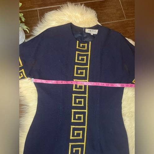 Chetta B  Navy Blue with embroidered Gold design short sleeve dress sz 10