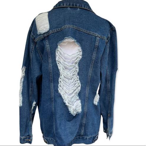 Boom Boom Jeans  Medium Wash Destroyed Trucker Style Denim Jacket XL