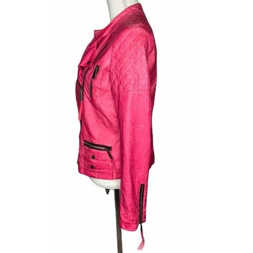 Miss Sixty Womens  M60 Hot Pink Faux Leather Distressed Motorcycle Jacket Size M