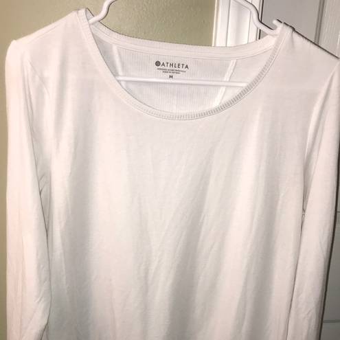 Athleta  Women’s White Long Sleeve Ribbed Open Slit Back Long Sleeve Shirt