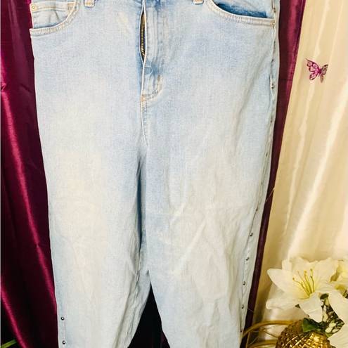 INC  Women Jeans Hi Rise Studded Cropped Mom Blue Jeans 10/30