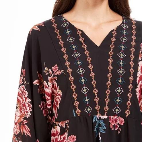 Style & Co floral boho handkerchief hem peasant blouse women’s Size Medium