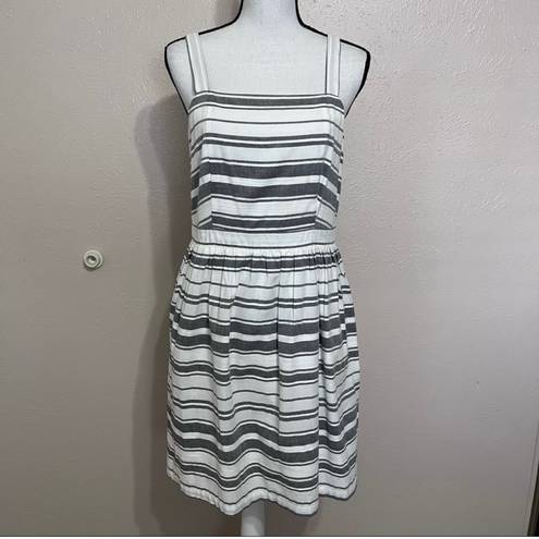 The Loft  White Grey Striped Sleeveless Fit & Flare Dress Small