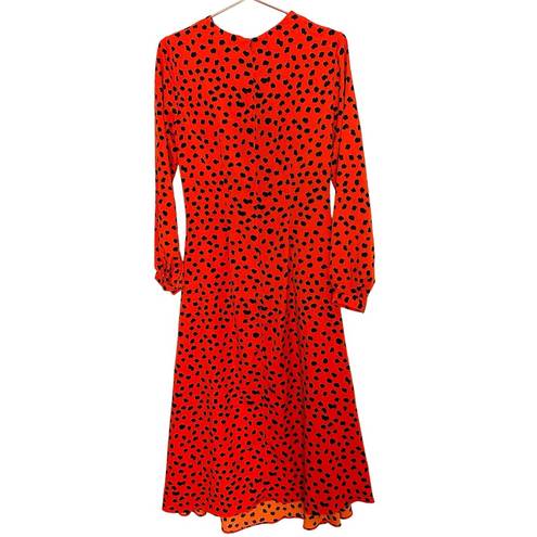 Hunter Bell  Orange Black Animal Print Lawton Polka Dot Ruched Midi Dress Size 6