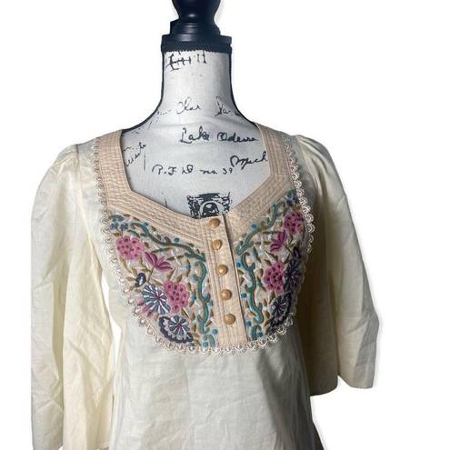 Tracy Reese Plenty by  SZ 2 embroidered front cream blouse
