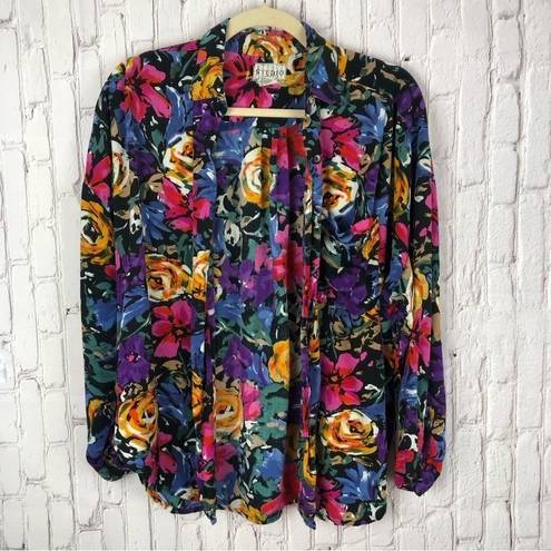 At Last Vintage 1991  floral button front blouse size medium