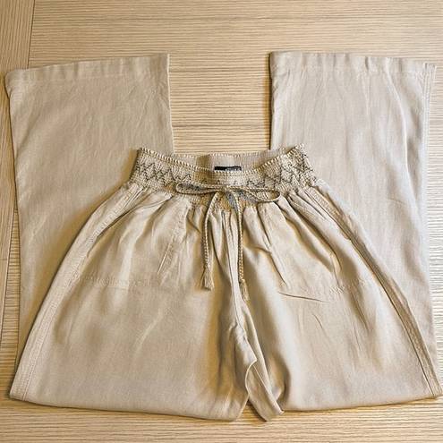 REWASH Linen Blend Boho Neutral Wide Leg Pants Size Large