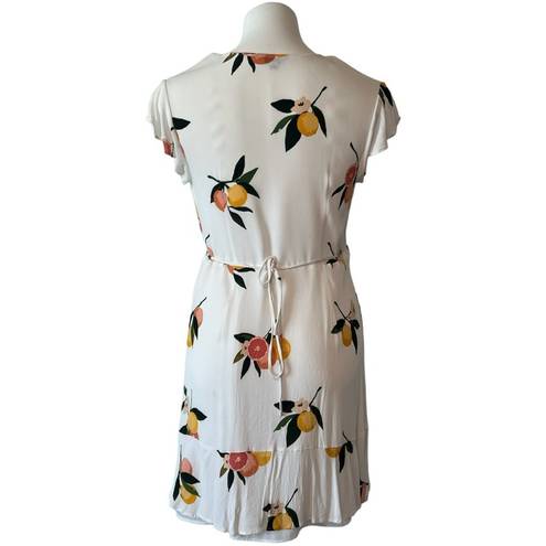 Rails  Grapefruit Print Wrap Dress Mini White Sz Med