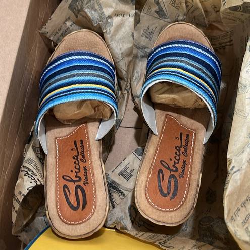 sbicca  Agave Blue Multi Color Stripe Woven Wedge Platform Sandal Size 5