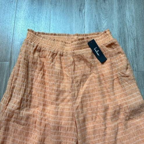 Lulus  Orange Striped Smocked Slit Wide-Leg Pants Size L NWT