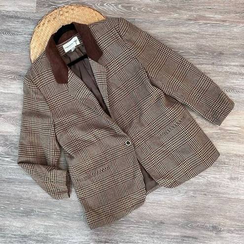 Houndstooth Vintage brown  blazer 90’s academic minimalist