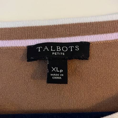 Talbots  Cardigan Button Up Sweater Charming Tipped Tan 3/4 Sleeve