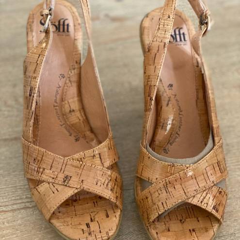 Sofft Women's Open Toe Slingback Stacked Heels Cork Leather Size 8.5 NEW Portia