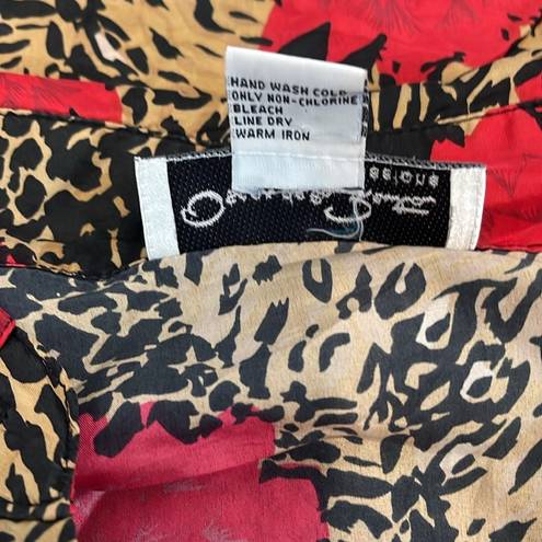 Oscar de la Renta  silk button down with abstract cheetah & floral print