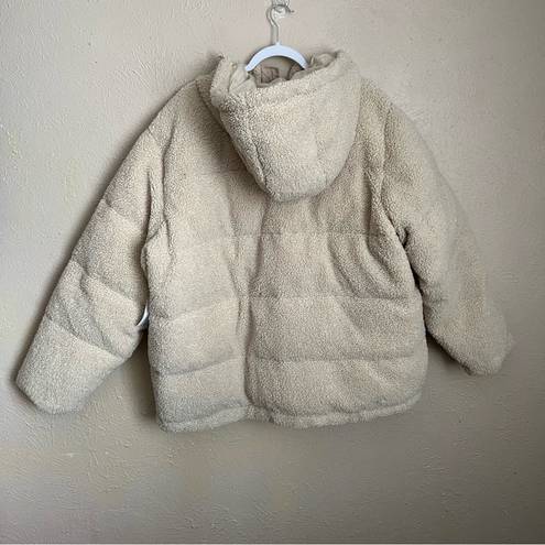 Good American NWT  Faux Shearling Cocoon Puffer Jacket in Tusk 4 XL