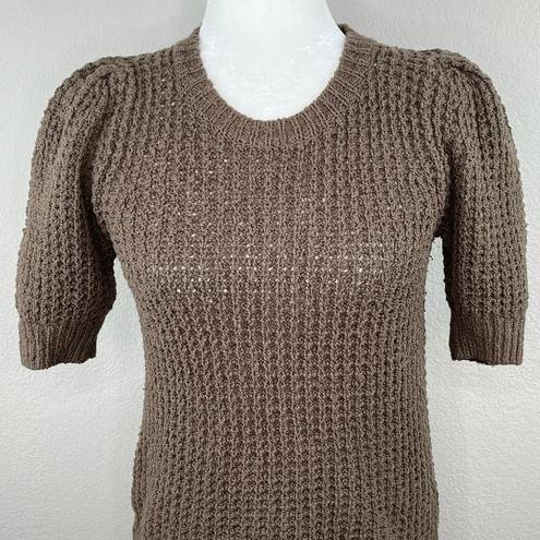 Michael Stars  Astrid Dolma Pullover Open Knit Short Sleeve Sweater Brown Small