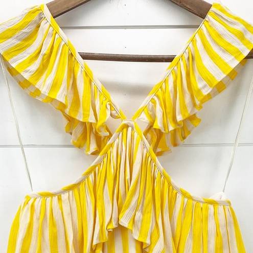 Rebecca Minkoff  Womens XS Doris Yellow Stripe Ruffle Shoulder Sleeveless Top