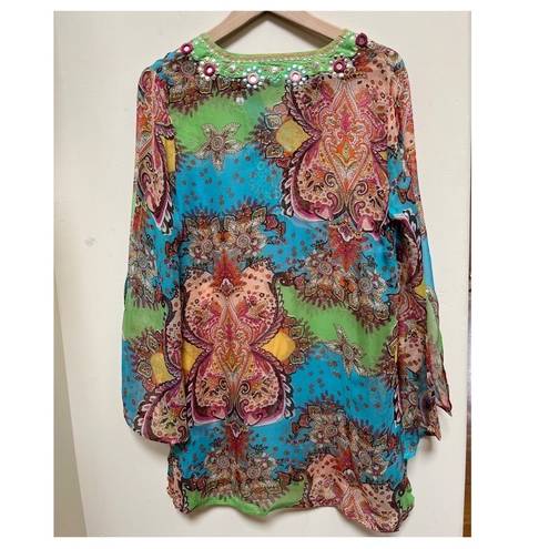 Saint Tropez West  Silk Mixed Print Sheer Swim Cover Up Tunic See Description