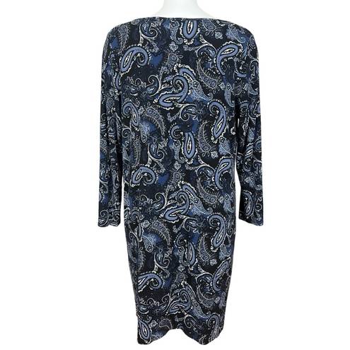 J.Jill  Wearever Collection Stretch Jersey Knit Paisley Print Dress Petite Large