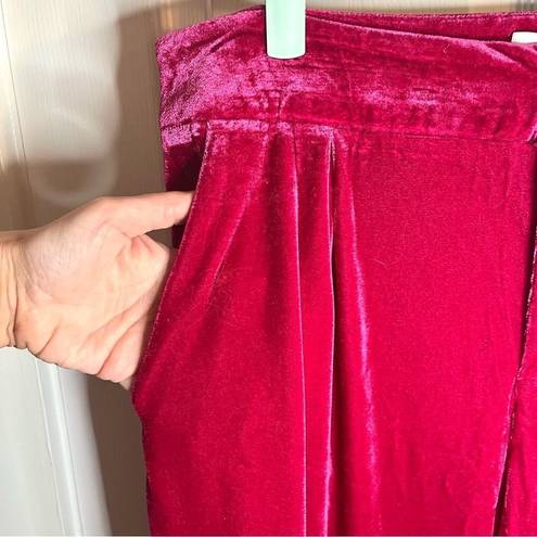 Aura  Still Bejeweled Hot Pink Velvet Wide Leg Pants Pleated L