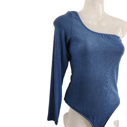 Klassy Network  One Shoulder Brami Bodysuit Blue Top Built in Bra Size Medium