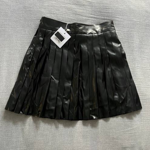 Adika Faux Leather Pleated Mini Skirt Black